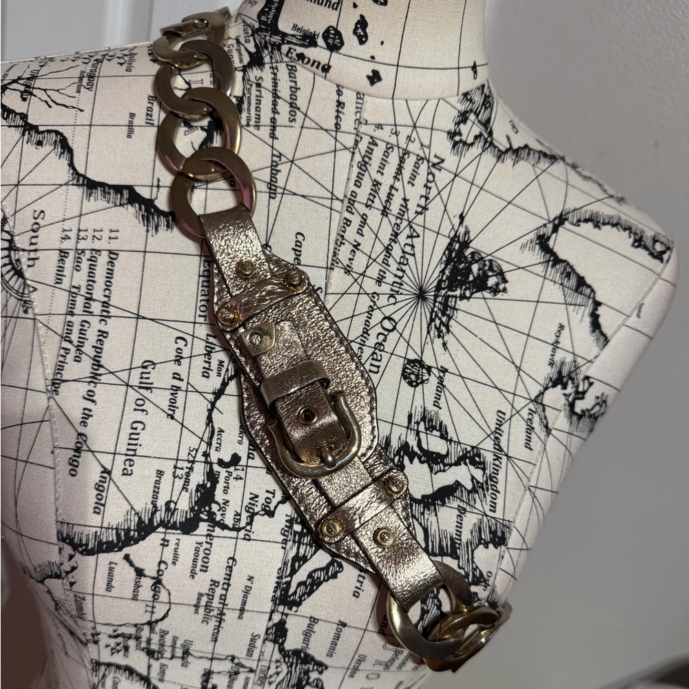 Juicy Couture Vintage Metallic Leather Gold Chain Link Belt Buckle Sz L boho y2k